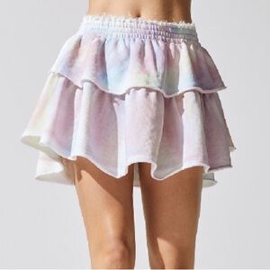 LoveShackFancy tie dye ruffle mini skirt XS